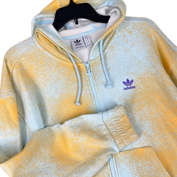 adidas Tops - Adidas Originals Spray Paint All Over Print Full Zip Hoodie Blue Yellow S Womens